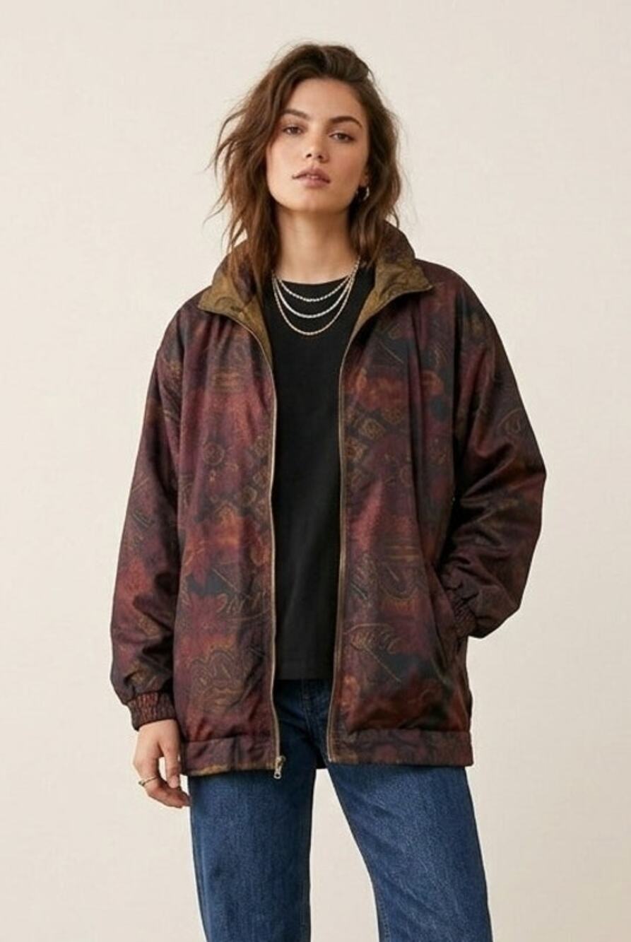 Vintage 90s Lavon Paisley Burgundy Track Jacket M Grunge Streetwear Grandpa